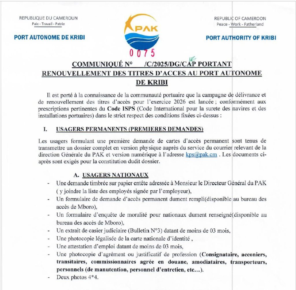 Announcement n°0075/C/2025/DG/CAP